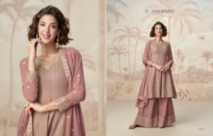 Traje de Georgette de zorro pesado de diseñador con trabajo de secuencia de bordado estilo tradicional para función de boda o ropa de fiesta - Product Image 3