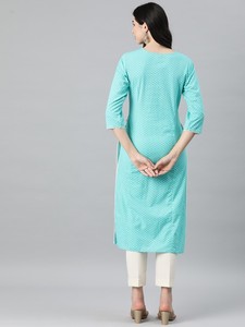 Ensemble Kurta 2 pièces pour femme, longueur genou, manches longues, en coton, avec design floral sur la partie supérieure, orné de paillettes et de broderies élégantes, style ethnique - Product Image 4