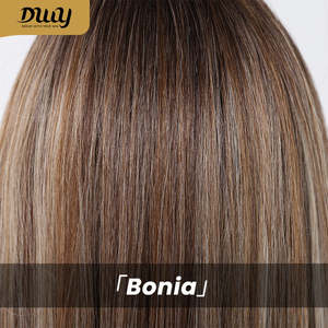 Bonia-DWY MiraScalp for <b>Ombre</b> Blonde <b>Wig</b> with Bangs Long Curly Synthetic Glueless Light Brown Lace Dark Roots - Product Image 2