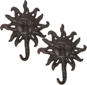 Antique Black Cast Iron Coat <b>Hooks</b> With Screw <b>Wall</b>-Mounted Sun-Shaped <b>Key</b> Hanger Heavy-Duty Vintage Home Decor - Product Image 6