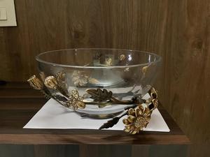 ที่มีคุณภาพที่ดีที่สุดตกแต่งชามแก้วที่มีใบโลหะและยืนใช้สำหรับบ้าน/เครื่องครัวตกแต่ง - Product Image 3