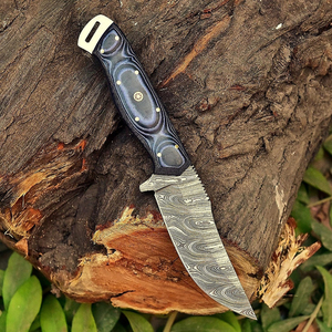 Couteau de poche à lame fixe en acier damas fait main manche en bois confortable gaine en cuir de vachette couteau de chasse OEM personnalisable - Product Image 2