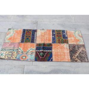 Petit tapis turc 2x4,5 pieds, tapis oriental en laine orange vintage - Product Image 4