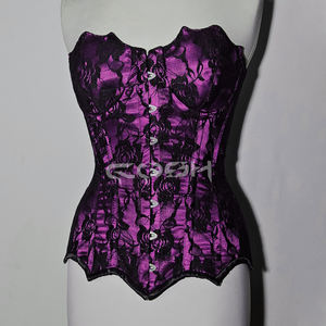 Corsé de satén rosa intenso con encaje gótico y varillas de acero, ideal para ropa de club y lencería. - Product Image 5