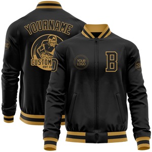Chaqueta Bomber Varsity con Cremallera, Estilo Casual, Color Negro y Dorado Antiguo, Personalizable, Venta Directa de Fábrica - Product Image 1