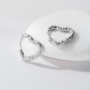 Jewelry for women fashion hoop earrings heart love textured 925 <b>silver</b> - Product Image 1