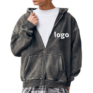 Custom Made Logo <b>Acid</b> Wash Zip up Hoodies Fleece 400gsm Heavy Weight Oversized <b>Drop</b> Shoulder Sun Faded Custom Hoodies for Men - Product Image 1