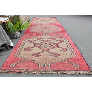 Alfombra de área de lana turca Vintage, diseño de retazos rojo y Beige, técnica de tejido plano de 3,4X10,6 pies para decoraciones de sala de estar - Product Image 4