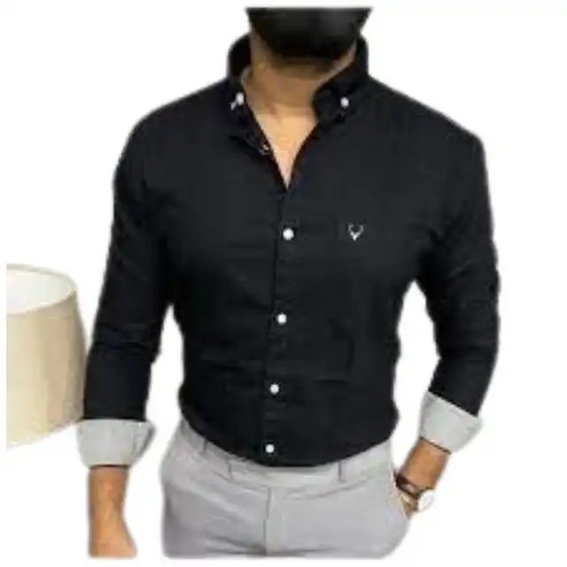 قميص رسمي تقليدي للرجال ياقة مطاطية ضيقة باللون الفرنسي لون واحد أكمام طويلة جودة عالية