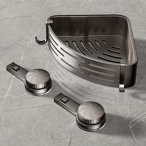 Étagère de salle de bain en aluminium robuste avec crochets, sans perçage, design à ventouse pour économiser de l'espace, support triangulaire en métal pour la douche - Product Image 3