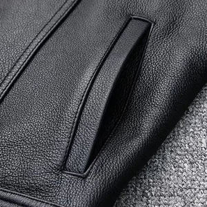 <b>Men</b> Genuine Leather Vest Sleeveless Motorcycle Biker <b>Waistcoat</b> Cowhide Lambskin Custom Logo OEM Wholesale Factory Manufacturer - Product Image 5