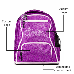 Mochila de animadora personalizada con brillantina de PU, mochila escolar brillante para niñas, mochila de práctica de animación con compartimento expandible - Product Image 4