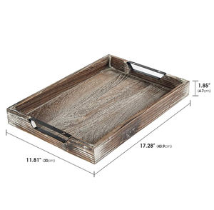 Plateau décoratif en bois brûlé blanc lavage plateau de service en bois de pin avec poignée en métal prix de gros de qualité supérieure - Product Image 2