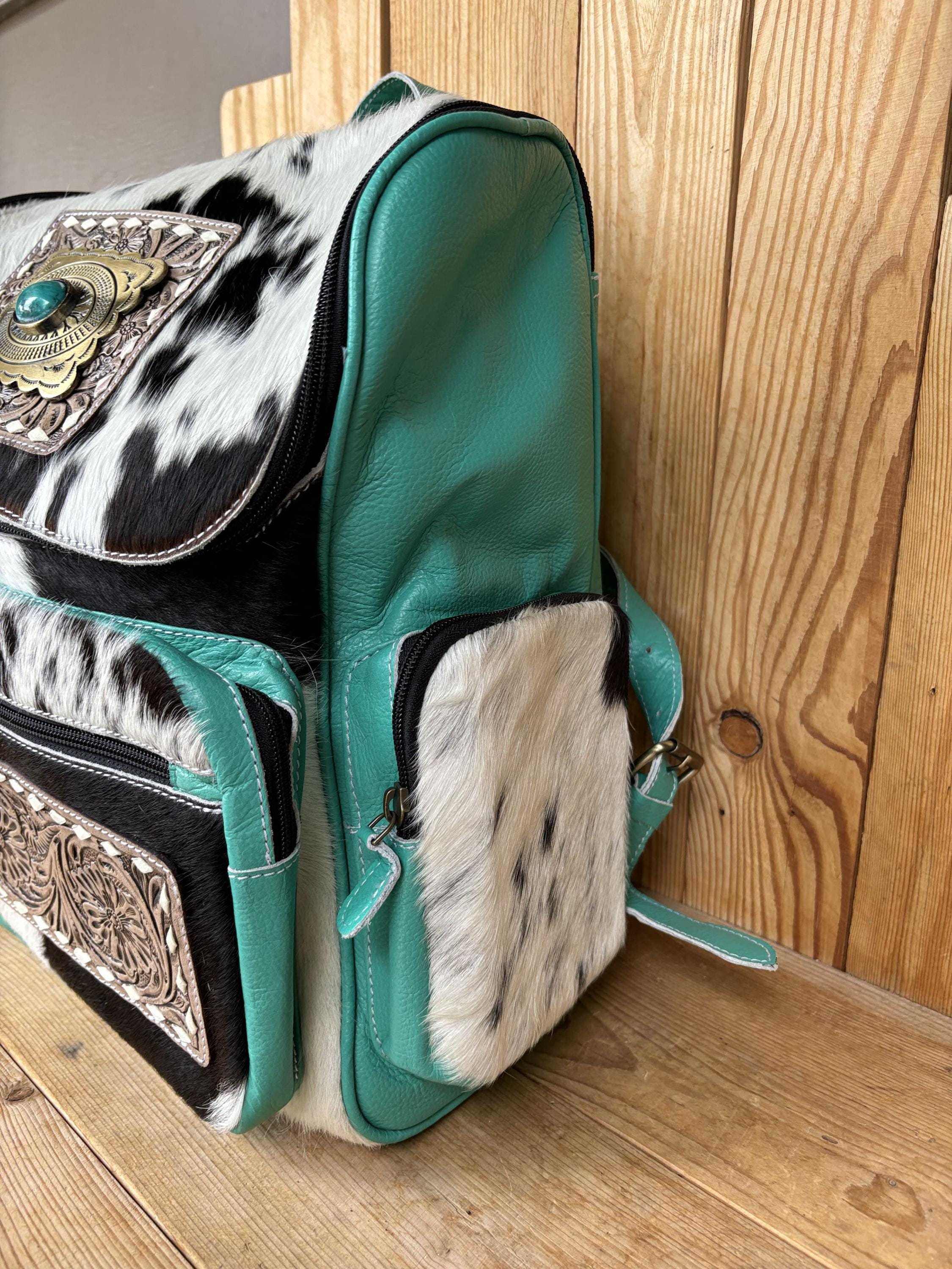 Natural Cowhide Rucksack Backpack Hand Tooled Leather Floral  display picture 1