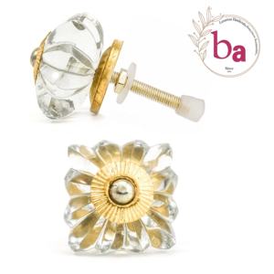 Poignées de tiroir en cristal de forme carrée, boutons de fleurs taillées, CK 558 - Product Image 1