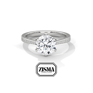 Anillo clásico de oro macizo de 14 quilates con diamante de laboratorio redondo de 2 quilates, ajuste de 6 puntas, banda pavimentada IGI certificada para uso nupcial o de regalo - Product Image 6