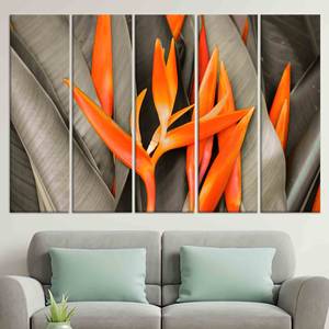 Lienzo Impreso: Elegante Arte Floral de Aves del Paraíso en Naranja, JUEGO DE 5 LIENZOS - Product Image 1