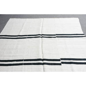 Tapis Moderne Blanc Noir en Laine 5.2X5.5 pieds Classique Style Turc Patchwork Design Rayé pour Adolescent Salon Couloir Latex - Product Image 5