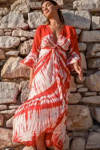 ชุดราตรีมัดย้อมผ้าเรยอนสำหรับผู้หญิงชุดเดรสรีสอร์ทพร้อมเข็มขัดสำหรับปาร์ตี้ชายหาดชุดเดรสกิโมโนยาวสำหรับใส่ในโอกาสฤดูร้อน - Product Image 5