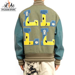 Best Quality In Different Design With Solid Color stylish <b>Leather</b> Wool <b>Jacket</b> Custom Made <b>Men</b> <b>Jacket</b> BY FM LOGAN SPORTS - Product Image 2