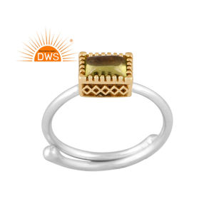 Tendance 925 Sterling Silver Naturel Péridot Gemme Bague Empilable Deux Tons Placage Bijoux Pour Femmes - Product Image 1