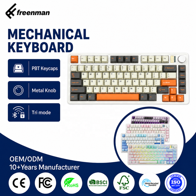 Hot Sale Tri-mode RGB Gaming Keyboard  Mixed-Colored Keycaps Aluminum Mechanical Keyboard Knob RGB Backlit Anti-Ghosting