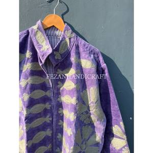 Chaqueta corta Suzani estilo hippie indio hecha a mano con forro de algodón bordado floral Chaqueta de punto de terciopelo para clima cálido - Product Image 2