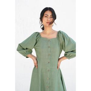 Robe décontractée d'été pour femmes, à manches courtes, col en V, boutonnée sur le devant, longueur au sol, couleur unie, 100% coton, imprimé floral, streetwear - Product Image 3