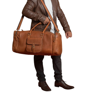 กระเป๋าเดินทางทรงดัฟเฟิลกีฬาหนังแท้ทำด้วยมือมีซิปสไตล์ทันสมัยใส่ได้ทั้งชายและหญิง - Product Image 1