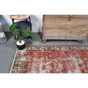 พรมตุรกีวินเทจสีแดงสีเบจ3.8 x 6.4ft ขนาดใหญ่ดีไซน์ขนสัตว์เย็บปะติดปะต่อกันสำหรับห้องโถงห้องนอนทรงสี่เหลี่ยมด้านหลังทำจากยาง - Product Image 5