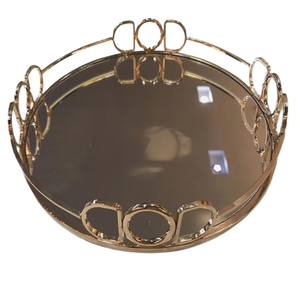New Design Metal <b>Mirror</b> Tray with Decorative Design Affordable Price <b>Rounded</b> Shape Christmas Trays Unique Serving Trays - Product Image 1