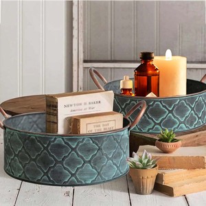 2025 Best-seller Plateau de service alimentaire en métal Ensemble personnalisé de 2 tailles Plateau de service alimentaire en métal galvanisé avec poignée en corde de jute - Product Image 3