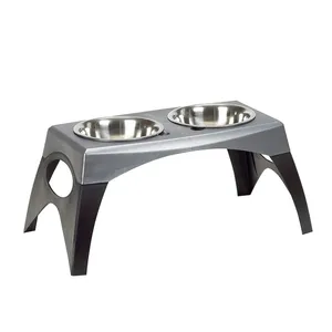 Double Diner Premium pour chiens et chats Bols de nourriture arrondis en acier inoxydable pour animaux de compagnie avec bol d'eau pour nourrir vos amis à fourrure - Product Image 1
