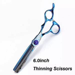 Juego de tijeras de corte de pelo de acero inoxidable con patrón de Damasco de cristal azul de alta calidad, 2 uds., tijeras de adelgazamiento compatibles con OEM - Product Image 4