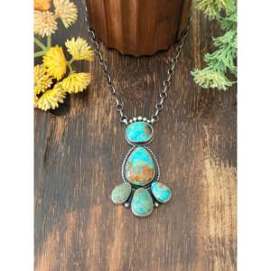 Collier superposé tendance Timothy Yazzie Evans, turquoise et argent sterling, design en grappe - Product Image 2