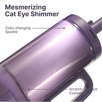 Gobelet isotherme en acier inoxydable à double paroi de 40 oz, finition laquée œil de chat, violet irisé, avec poignée en D et couvercle à bouton-poussoir anti-fuite
