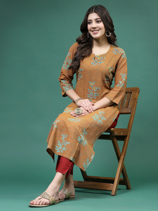 Costume Salwar Kameez pakistanais pour femmes, beige, en coton, avec travail de miroir, col en V, manches longues, coupe trapèze, nouveau style d'été, vêtements professionnels - Product Image 5
