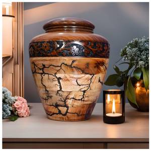 Fractal Burning Turn Wood Urnas de cremación para adultos Madera para cenizas Tapa roscada de latón Funeral para cenizas humanas o urna para cenizas de mascotas - Product Image 3