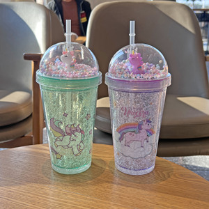 Đèn lồng màu mới vỡ cốc đá cốc nhựa hai lớp Bán buôn giá trị cao nam phim hoạt hình kỳ lân cốc rơm - Product Image 3