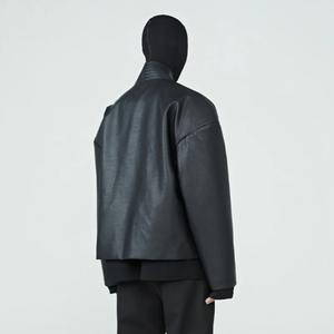 2024 nouvelle veste en cuir sans col pour hommes à la mode manteau en toile à manches longues ample avec personnalité de Style sombre - Product Image 4