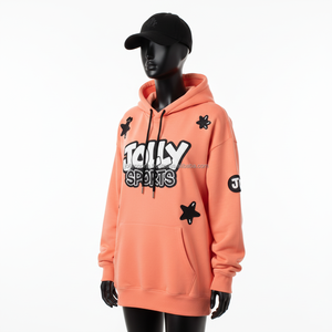 Sweat à capuche pour femme, 320 GSM, mélange de coton doux, couleur pêche, logo personnalisé, broderie étoile, poche kangourou, basiques pour femmes - Product Image 4