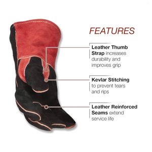 Industrial negro rojo 14 pulgadas cuero de vaca Split seguridad larga trabajo resistente al corte guantes de soldadura resistentes al calor para soldador - Product Image 3