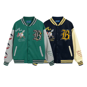Chaqueta de béisbol Bomber Premium Varsity para hombre, abrigo universitario de lana bordada, a prueba de viento, poliéster, mangas completas, botón frontal a presión - Product Image 1