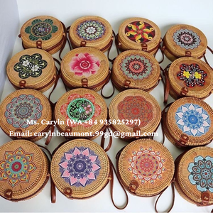 Bolso de mimbre redondo de Bali hecho a mano, bolso informal de paja tejido hermoso con cierre de botón, artesanías de Vietnam 0084935825297WA - Product Image 3