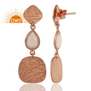Pendientes colgantes de piedras preciosas de Calcedonia Rosa chapados en oro rosa de plata esterlina superventas, fabricante de joyería personalizada - Product Image 4
