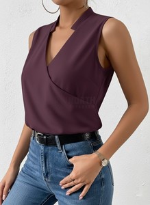 2025 Summer New Women's Casual V-neck Regular Pullover Top T-<b>shirt</b> Vest Print Breathable Nonwoven Organza <b>Office</b> High Quality - Product Image 3