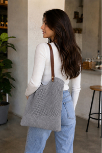 Bolso de Hombro Tejido para Mujer con Correa de Cuero, Bolso Tote Casual Elegante, Bolso de Ganchillo a la Moda, Bolso Tejido para Uso Diario - Product Image 5