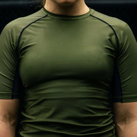 Rashguard BJJ pour homme à manches courtes en nylon écologique personnalisé 220g, respirant, anti-UV, compression, anti-bactérien, séchage rapide, MMA