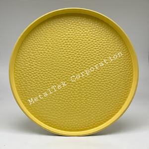 Plateau en acier de luxe rond texturé rose et multicolore Plateaux cadeaux durables en métal décoratifs chics polyvalents pour la maison moderne - Product Image 4