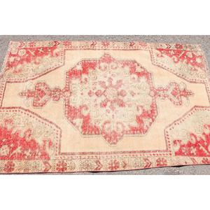 พรมตุรกี, พรมวินเทจขนาด 4.1x6.5 ฟุต, พรมขนสัตว์สีแดงล้วน - Product Image 5